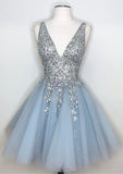 Gorgeous A-Line V-Neck Sleeveless Mini Homecoming Dress With Beading Ruffles Sequins BM bride