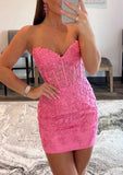 Sheath Sweetheart Neckline Mini Lace Homecoming Dress With Beading - Stylish Evening Wear BM bride