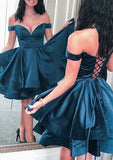 Graceful A-Line Off-The-Shoulder Sleeveless Satin Mini Homecoming Dress BM bride