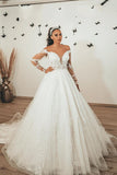 Sweetheart A-Line Floor-length Tulle Wedding Dress With Long Sleeves Lace Appliques BM bride