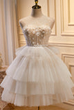 Enchanting White Tulle 3D Floral Lace A-Line Tiered Homecoming Dress BM bride