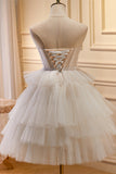 Enchanting White Tulle 3D Floral Lace A-Line Tiered Homecoming Dress BM bride