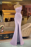 Light Purple Sleeveless Strapless Sequins Mermaid Prom Dress Long with Slit BM bride