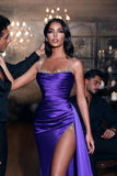 Purple Spaghetti-Straps Mermaid Prom Dress Long with Split and Beadings BM bride