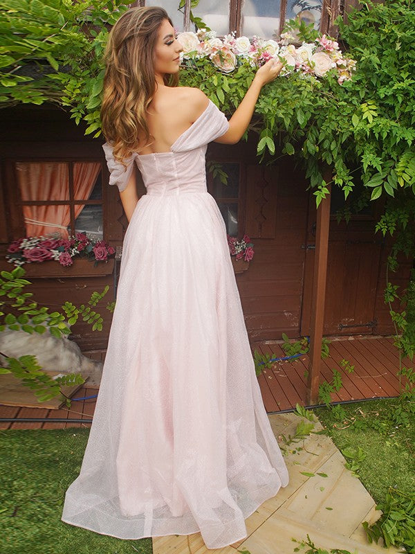 Pale Pink Off-the-Shoulder Evening Dress BM bride