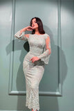 Long Sleeve Bateau Mermaid Evening Dress with Lace Appliques BM bride