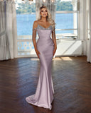 Elegant Lavender Long Evening Dress Prom Dress Spaghetti Strap with Pleated Sequins Tassel BM bride