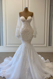 Sweetheart Strapless Lace Mermaid Wedding Dress with Pearl Beading BM bride