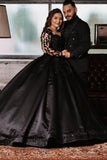 Black Long Ball Gown Wedding Dress With Sleeves BM bride