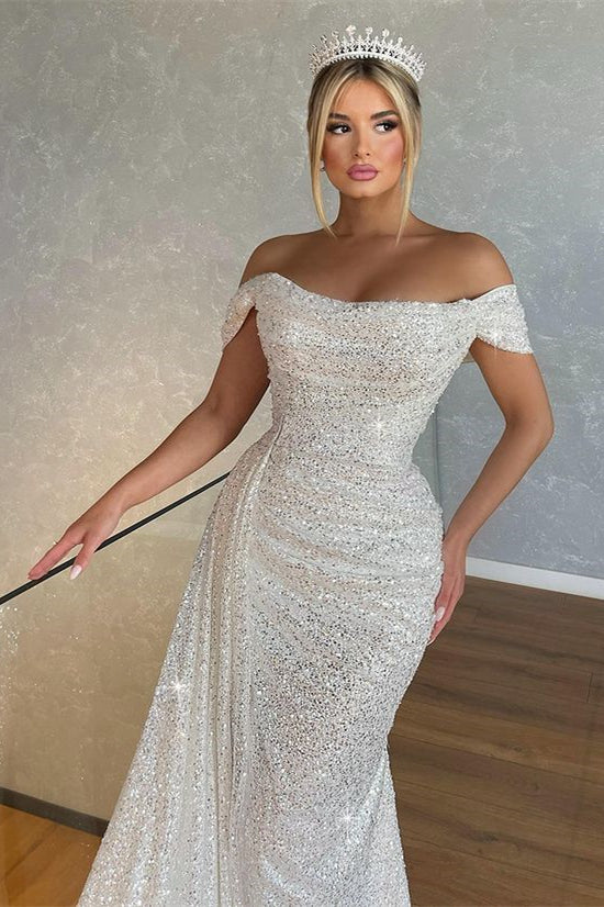 Gorgeous Off-The-Shoulder Strapless Mermaid Prom Dress with Sequins BM bride