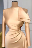 Champagne High Neck Long Sleeves Mermaid Prom Dress BM bride