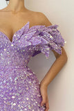 Beautiful Lilac Off-The-Shoulder Mermaid Prom Dress with Sequins and Split BM bride