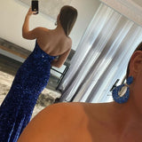 Royal Blue Strapless Mermaid Prom Dress Split with Sequins BM bride