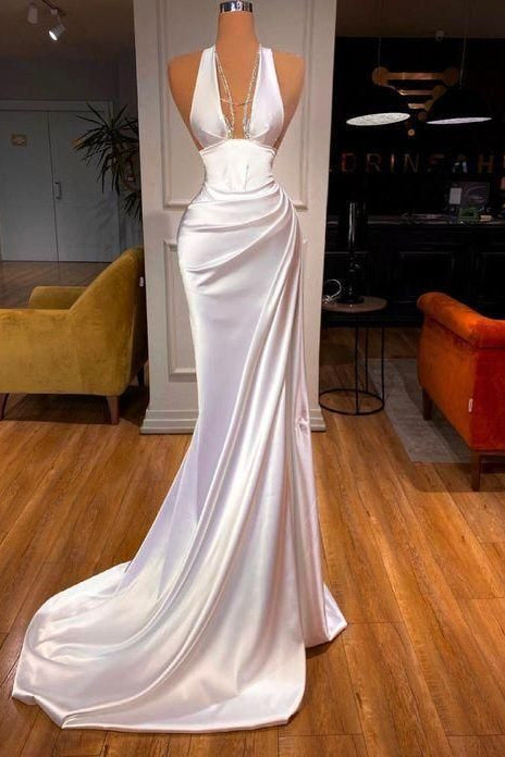 Elegant Halter V-Neck Mermaid Prom Dress BM bride