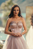 Charming Silver Long Evening Dress Off-the-Shoulder Sleeveless with Applique Tulle Pleats BM bride