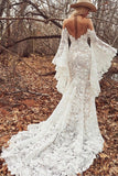 Long Sleeve Floor-Length Mermaid Wedding Dress with Lace BM bride