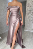 One-Shoulder Strapless Long Mermaid Prom Dress with Split BM bride