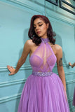 Lavender High Neck Short Tulle Prom Dress BM bride