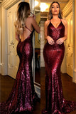 Sequin Backless Burgundy Evening Dress BM bride