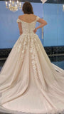 Long A-Line Off-the-Shoulder Wedding Dress with Tulle and Lace BM bride