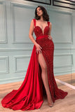 Luxurious Red Sequin Slip Prom Dress Sleeveless BM bride