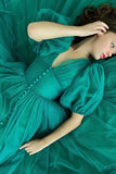 Dark Green V-Neck Evening Dress A-Line with Short Sleeves on Sale BM bride