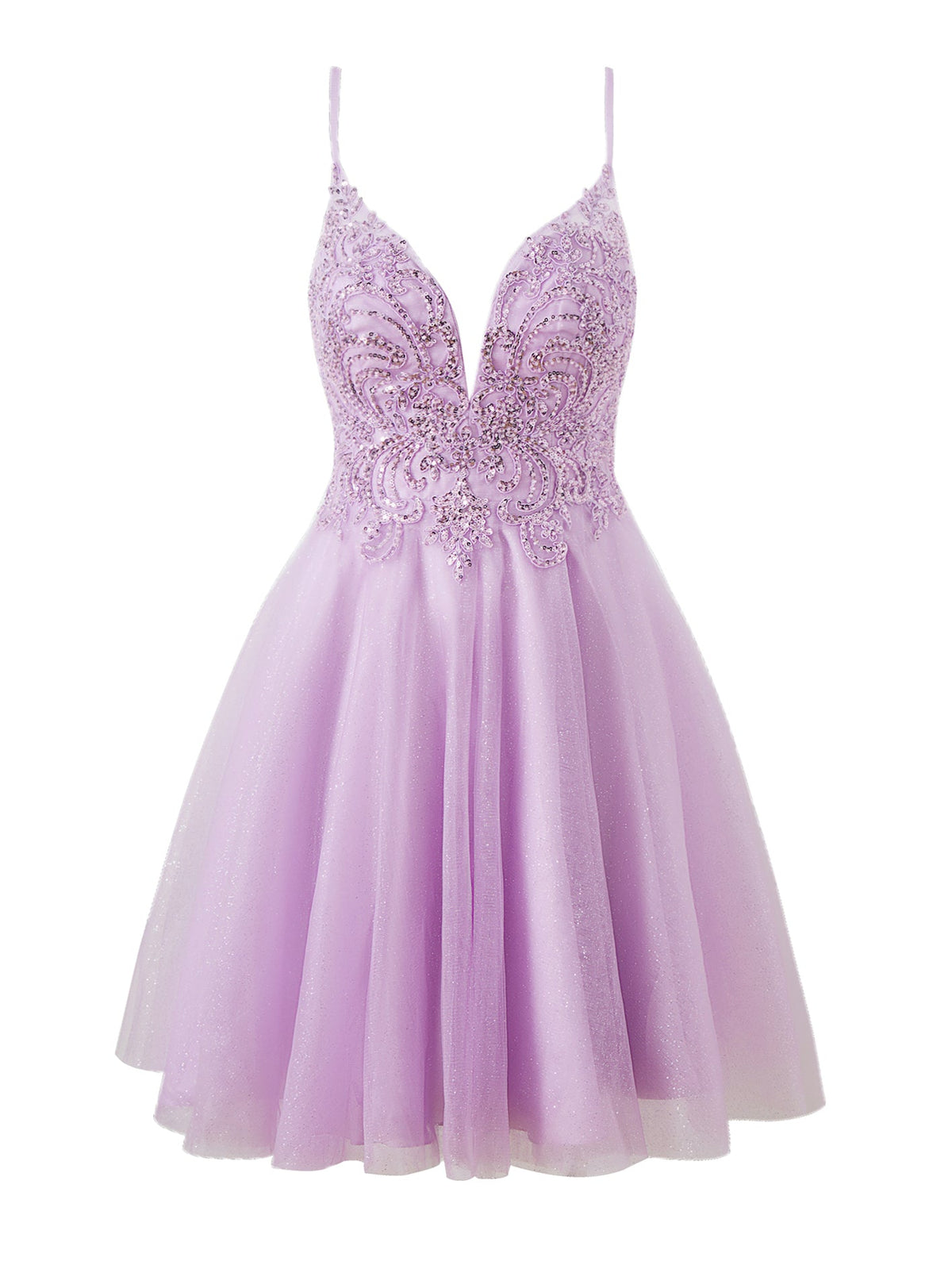 Charming Short Spaghetti Strap Glitter Tulle A-Line Homecoming Dress BM bride