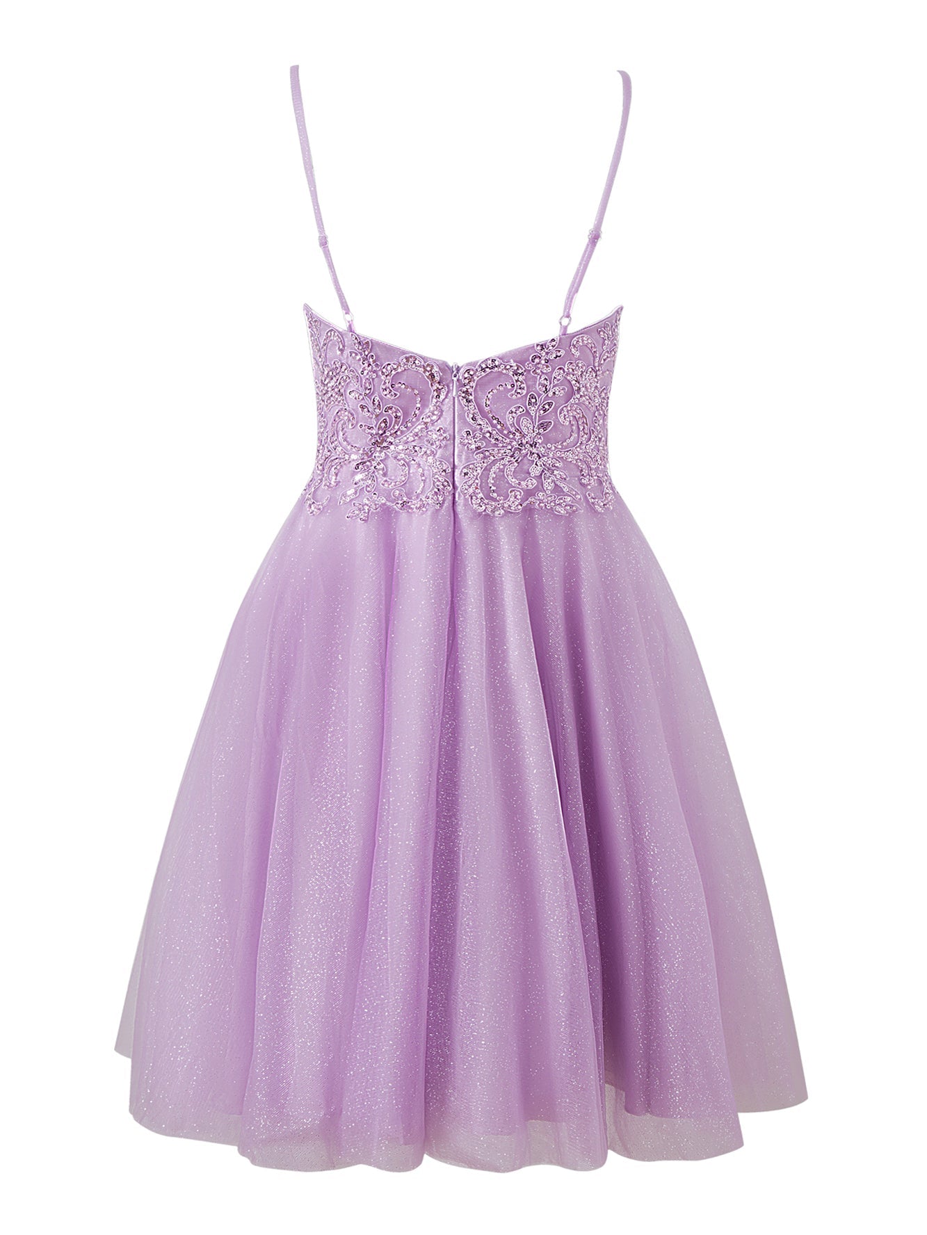 Charming Short Spaghetti Strap Glitter Tulle A-Line Homecoming Dress BM bride