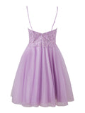 Charming Short Spaghetti Strap Glitter Tulle A-Line Homecoming Dress BM bride