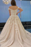 Long A-Line Off-the-Shoulder Wedding Dress with Tulle and Lace BM bride