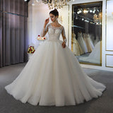 Gorgeous A-Line Bateau Long Sleeve Floor-Length Wedding Dress with Lace and Sequin Appliques BM bride