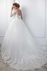 Ball Gown Long Sleeve Jewel Wedding Dress with Tulle Lace