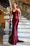 Burgundy Sequin V-Neck Evening Dress BM bride