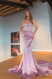 Light Purple Spaghetti-Straps Mermaid Prom Dress with Sequins BM bride