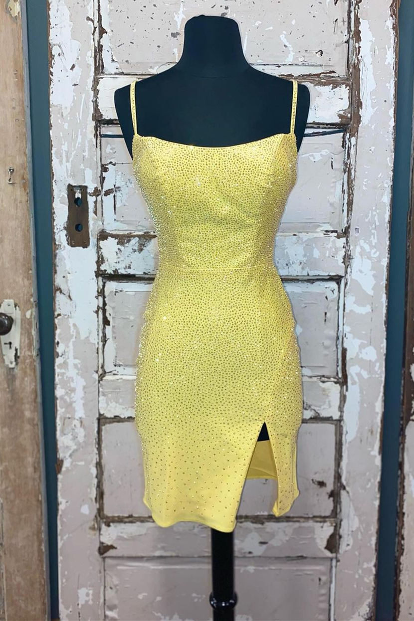 Vibrant Tight Yellow Short Homecoming Dress with Lace Up BM bride