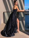 Black Spaghetti-Strap Evening Dress with Slit BM bride