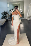 White Off-the-Shoulder Sequins Mermaid Prom Dress with Split BM bride