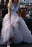 V-Neck Sleeveless Tulle Beach Wedding Dress BM bride