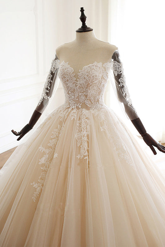 Sweetheart Long Sleeve Ball Gown Wedding Dress with Tulle Lace BM bride