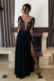 Black Long Sleeves Evening Dress with Split BM bride