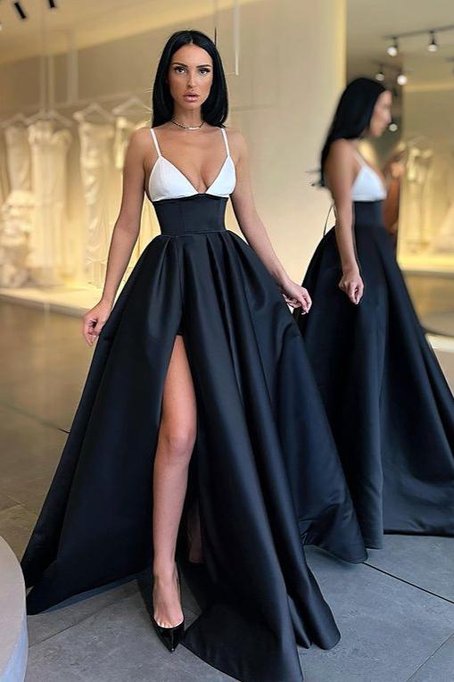 Black and White Spaghetti-Straps Prom Dress BM bride