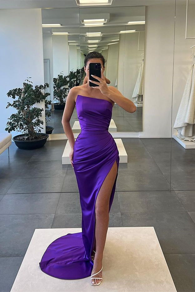 Sleeveless Strapless Long Mermaid Slit Evening Dress BM bride