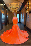 Sleeveless Orange Mermaid Evening Dress with Halter and Appliques BM bride