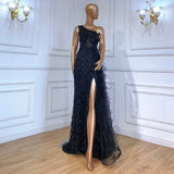 Elegant Mermaid Evening Dress with Beading and Feather Detail BM bride