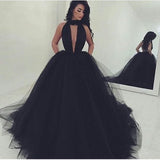 Black High-Neck Tulle Evening Dress BM bride