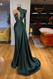 Dark Green One Shoulder Prom Dress with Sequins BM bride