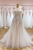 Off-the-Shoulder Train A-Line Wedding Dress with Sweetheart Backless Tulle BM bride