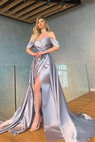 Silver Off-the-Shoulder Mermaid Prom Dress with Slit BM bride