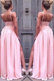 Spaghetti-Straps Pink Prom Dress with Slit BM bride