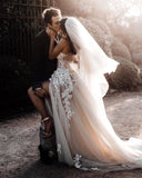 Long A-line Wedding Dress Sweetheart With 3D Floral Lace Appliques Tulle BM bride